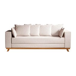 Sofá Moderno Pés Em Madeira Maciça 4 Lugares Linho Bege Muniz Cromos - 2