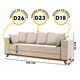 Sofá Moderno Pés Em Madeira Maciça 4 Lugares Linho Bege Muniz Cromos - 4