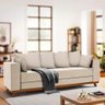 Sofá Moderno Pés Em Madeira Maciça 4 Lugares Linho Bege Muniz Cromos - 1