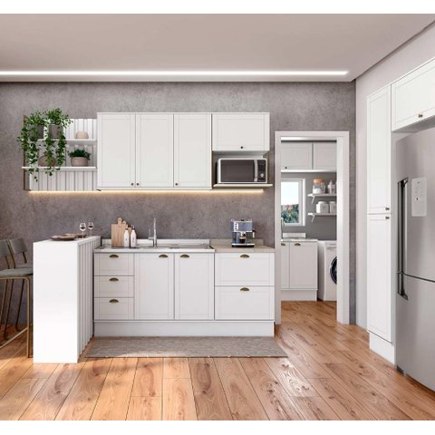 Cozinha Completa em Mdf Estilo Provençal Modulável Carraro Cor:branco