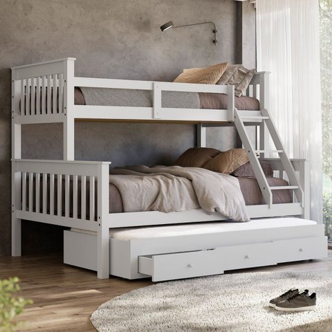 Beliche Casal Madeira Maciça Reforçada + Cama Aux Solteiro Gav:Branco