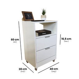 Mesa de Cabeceira 40cm Branco 2 Gavetas 1 Nicho com Rodinhas Quarto Cama (montada) (puxador Prata) - 2