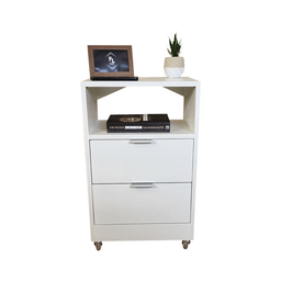 Mesa de Cabeceira 40cm Branco 2 Gavetas 1 Nicho com Rodinhas Quarto Cama (montada) (puxador Prata) - 5