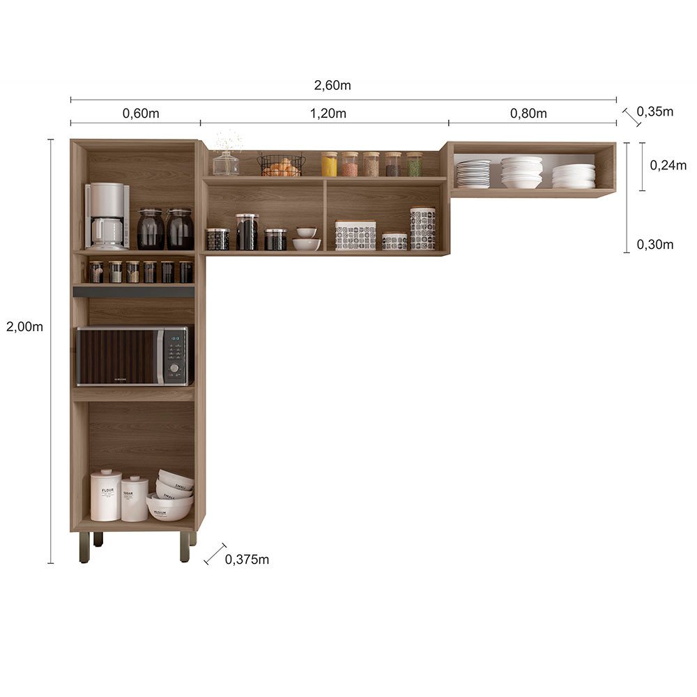 Cozinha Compacta Porto com Nicho Para Micro-ondas 5 portas Poliman Móveis - 4