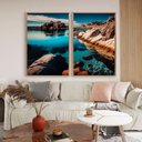 Ver imagem 1 de Quadro Decorativo Oceano em Águas Claras em 2 Telas Canvas Tacolado Moldura Flutuante 4,5cm Branca 8