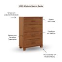 Ver imagem 4 de Cômoda 4 Gavetas 100% Madeira Maciça Bronze Marrom/Castanho