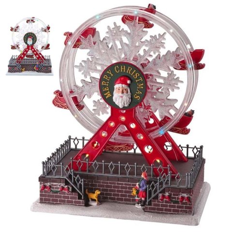 Roda Gigante Natal Natalino Papai Noel LED Som Movimento Enfeite Natalino Cenario Decoraçao Estante 