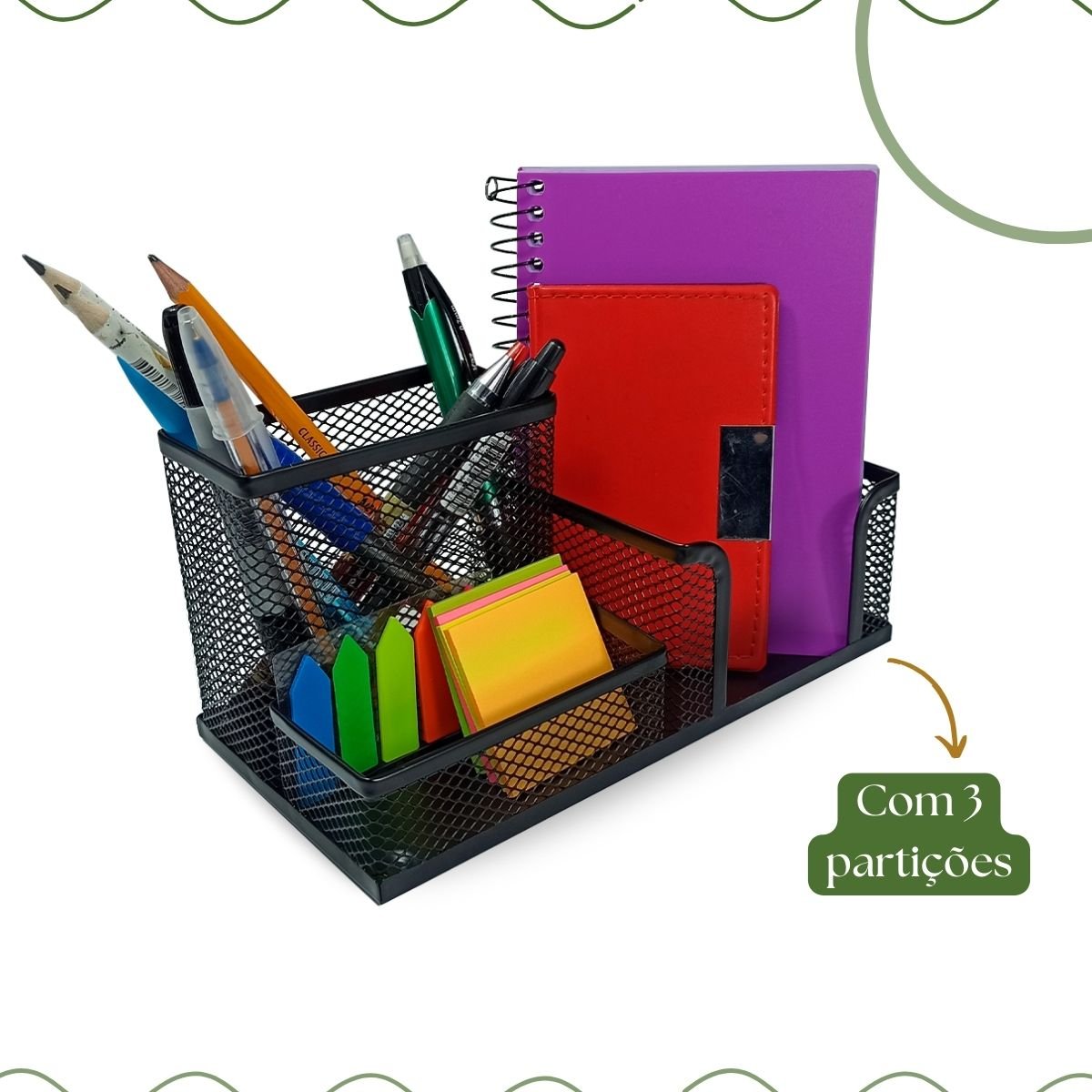 Kit Organizador para Escritório com 3 Partes Preto - 3