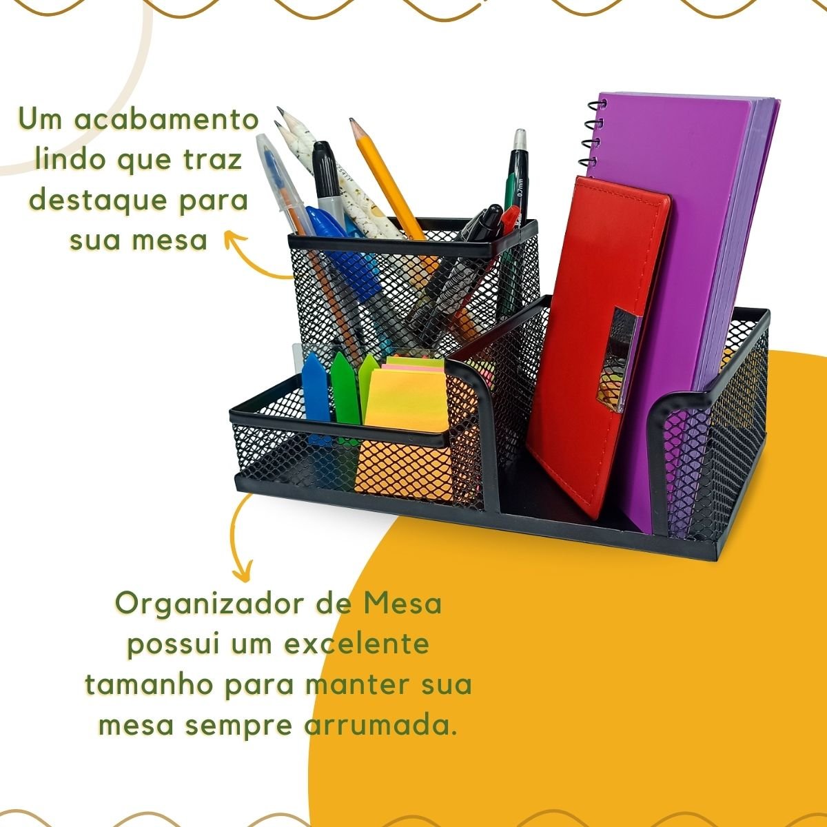 Kit Organizador para Escritório com 3 Partes Preto - 4