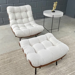 Kit Poltrona Costela com Puff Luxo Linho Cru Sala Quarto Escritório - 14