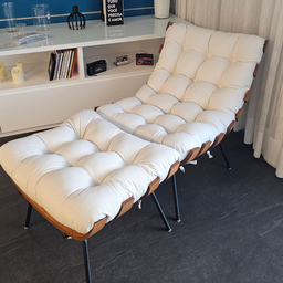 Kit Poltrona Costela com Puff Luxo Linho Cru Sala Quarto Escritório - 9