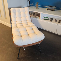 Kit Poltrona Costela com Puff Luxo Linho Cru Sala Quarto Escritório - 10