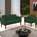 Ver imagem 2 de Sofá Namoradeira e 1 Poltrona Base Madeira Preto Maressa Veludo Verde - Ibiza