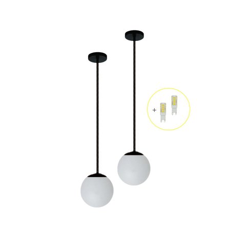 Kit 2 Pendente Preto Bancada Cozinha Cabeceira de Cama + Led Arevo Iluminação Jabuticaba VIDRO LEITO