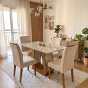 Ver imagem 1 de Conjunto Mesa de Jantar com 4 Cadeiras Estofadas e Tampo de Vidro 120x80x80cm Bege/Mel