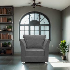 Poltrona Decorativa para Quarta, Sala e Escritorio Lisboa Suede Cinza Escuro- Modena Decor