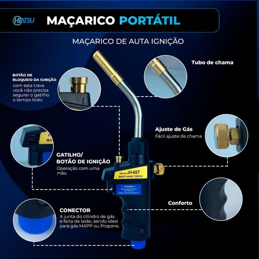 Maçarico Turbo Hand Torch com Acendimento Automático Hiatsu Jh-6st - 6