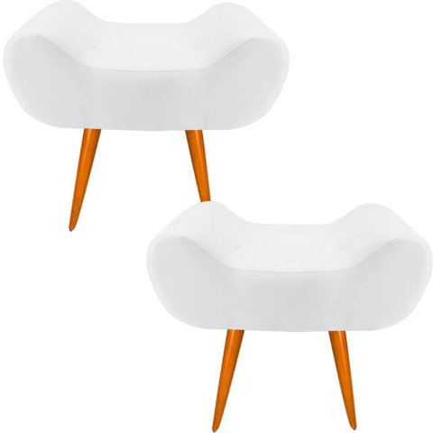 Kit 02 Puff Decorativo Leticia Suede Branco Pés Palito House