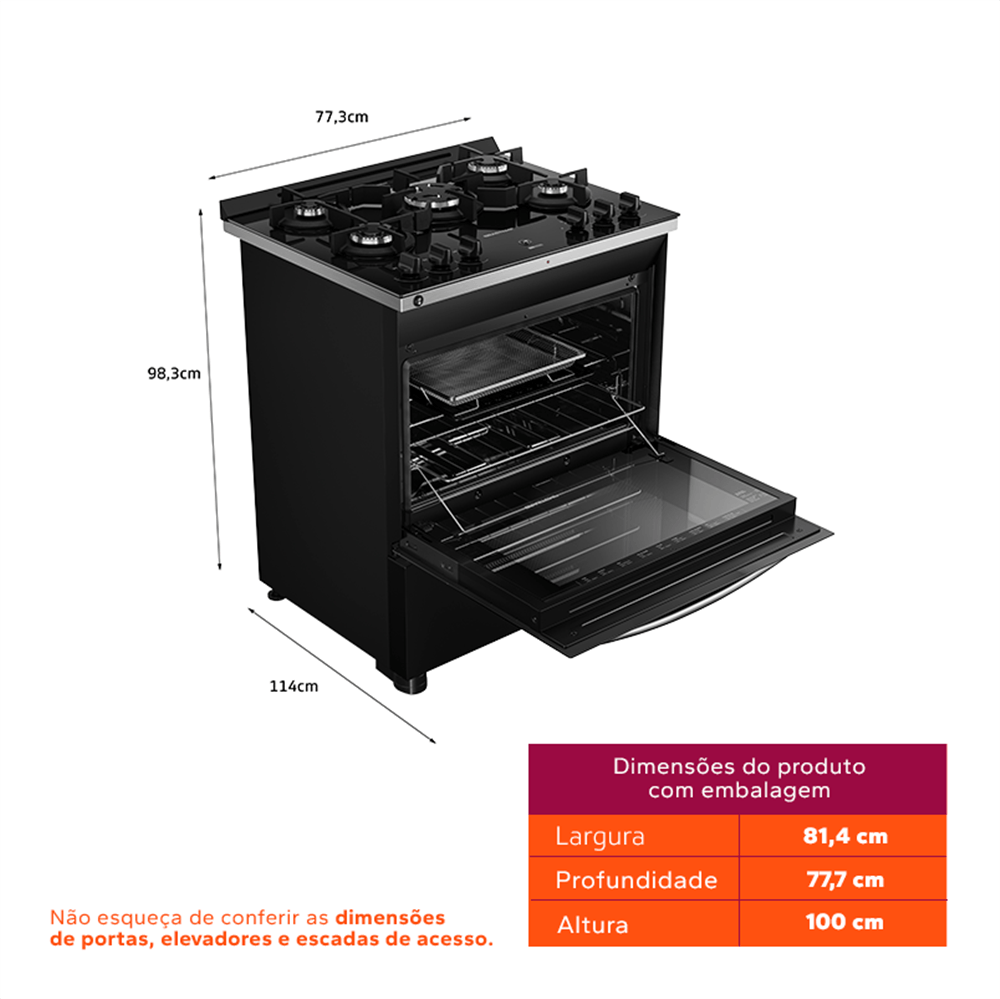 Fogão Brastemp 5 Bocas Preto com Mesa de Vidro, Função Air Fryer e Turbo Chama - Bfs5lae 110v - 6