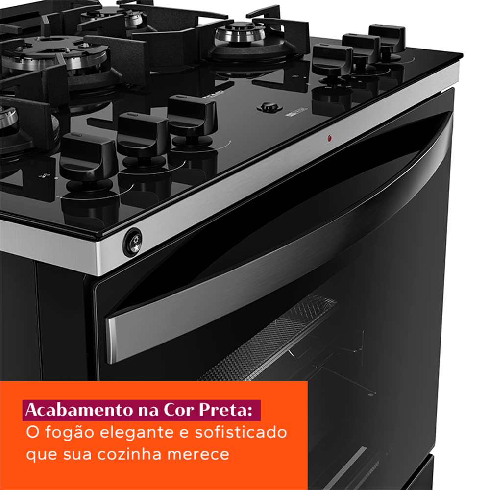 Fogão Brastemp 5 Bocas Preto com Mesa de Vidro, Função Air Fryer e Turbo Chama - Bfs5lae 110v - 11