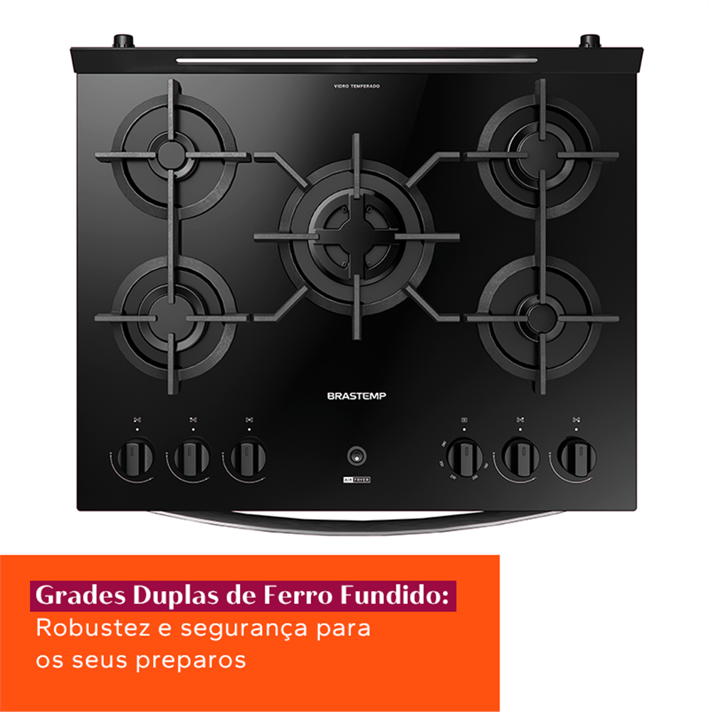 Fogão Brastemp 5 Bocas Preto com Mesa de Vidro, Função Air Fryer e Turbo Chama - Bfs5lae 110v - 14