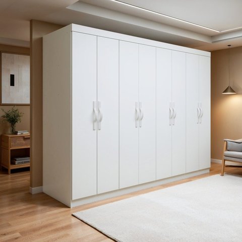 Guarda-Roupa Casal 8 Portas 6 Gavetas 100% MDF 236cm Linha Serenata Branco