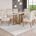 Ver imagem 1 de Mesa de Jantar 6 Lugares Giulia com Vidro Nature/off White/linho - Panorama Móveis