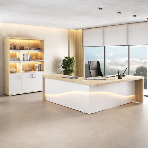 Conjunto Escritório Artany: Mesa e Estante c/ LED