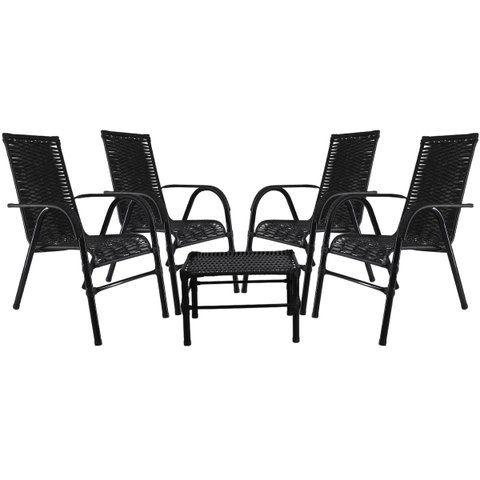 Conjunto 4 Cadeiras E Mesa de centro Bela, para área, edícula, fibra sintética - PANERO PRETO 05