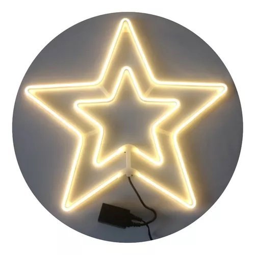 Estrela Neon Grande 60 Cm Branco Quente 8 Funções Natal 220v