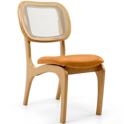 Cadeira para Sala de Jantar Estofada e Tela Mariah L02 Couríssimo Whisky