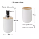 Ver imagem 7 de Kit Banheiro Luxo Conjunto Completo 4 Pçs Bambú com Lixeira