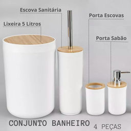 Kit Banheiro Luxo Conjunto Completo 4 Pçs Bambú com Lixeira - 5