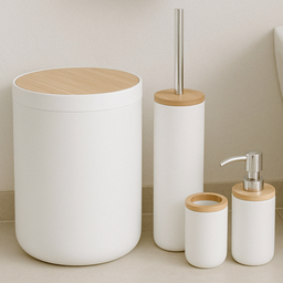 Kit Banheiro Luxo Conjunto Completo 4 Pçs Bambú com Lixeira - 3