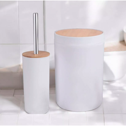 Kit Banheiro Luxo Conjunto Completo 4 Pçs Bambú com Lixeira - 9