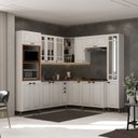 Ver imagem 2 de Cozinha Americana Modulada de Canto Reto Torre Quente Aéreo 120cm e Paneleiro Simples com Vidros Reflecta  Balcão para Pia Sem Tampo Completa Paris