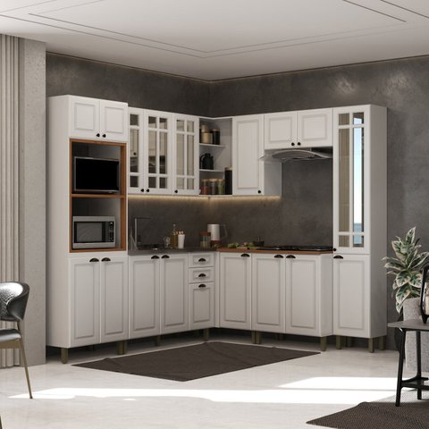 Cozinha Americana Modulada de Canto Torre Quente Vidros Reflecta 8 Peças Paris