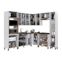 Ver imagem 5 de Cozinha Americana Modulada de Canto Reto Torre Quente Aéreo 120cm e Paneleiro Simples com Vidros Reflecta  Balcão para Pia Sem Tampo Completa Paris