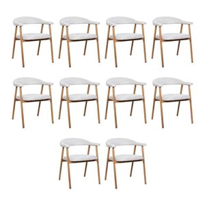 Kit 10 Cadeiras de Jantar Luana Estrutura Aço Carbono Laminado Natural com Estofado Linho Cru