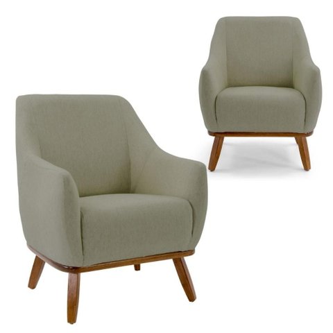 Kit 2 Poltronas Decorativas em Boucle Verde com Base de Madeira Berenice- Larbelle
