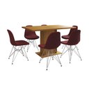 Ver imagem 6 de Mesa Jantar Londres Retangular Canela 137x90cm 6 Cadeiras Estofadas Vermelho Ferro Branco