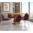 Ver imagem 1 de Mesa Jantar Londres Retangular Canela 137x90cm 6 Cadeiras Estofadas Vermelho Ferro Branco