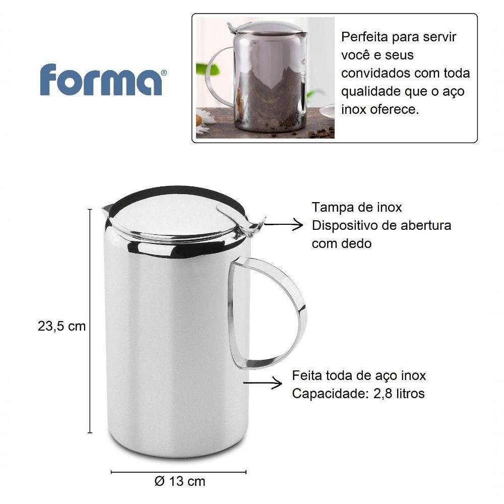 Jarra Grande de Aço Inox 2,8 Litros para Suco Água Bebidas Refresco Verão Servir Festa Mesa - 3