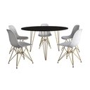 Ver imagem 6 de Mesa Jantar Redonda 110Cm Preta Clips 3 Pés Com 5 Cadeiras Brancas Base Dourada - Cor: Preto