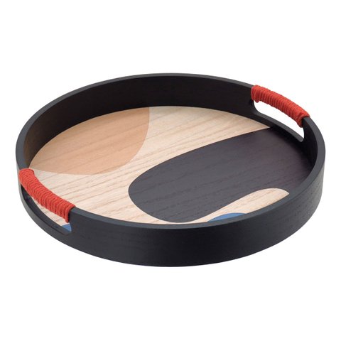 Bandeja Decorativa para Servir Redondo Mdf 4x30x30cm Preto