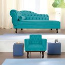 Ver imagem 1 de Kit Diva Recamier Juliana 140cm Lado Direito e 01 Poltrona Classic Suede Azul Turquesa - Amarena