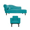 Ver imagem 2 de Kit Diva Recamier Juliana 140cm Lado Direito e 01 Poltrona Classic Suede Azul Turquesa - Amarena
