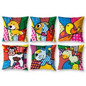 Kit 6 Almofadas Cheias 40cm X 40cm Decorativas Estampadas Digital Sala Sofá Quarto Pop Bicho