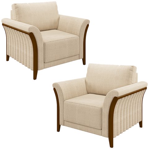 Kit 2 Poltronas Decorativas Pés em Madeira Market Linho Champagne - Gran Belo
