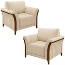 Ver imagem 1 de Kit 2 Poltronas Decorativas Pés em Madeira Market Linho Champagne - Gran Belo